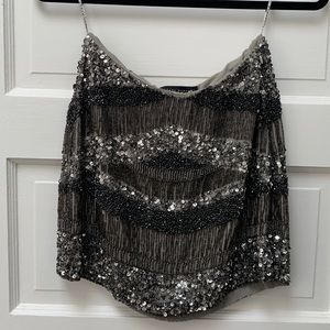 Zara Silver Beaded & Sequin Mini Skirt Size S
